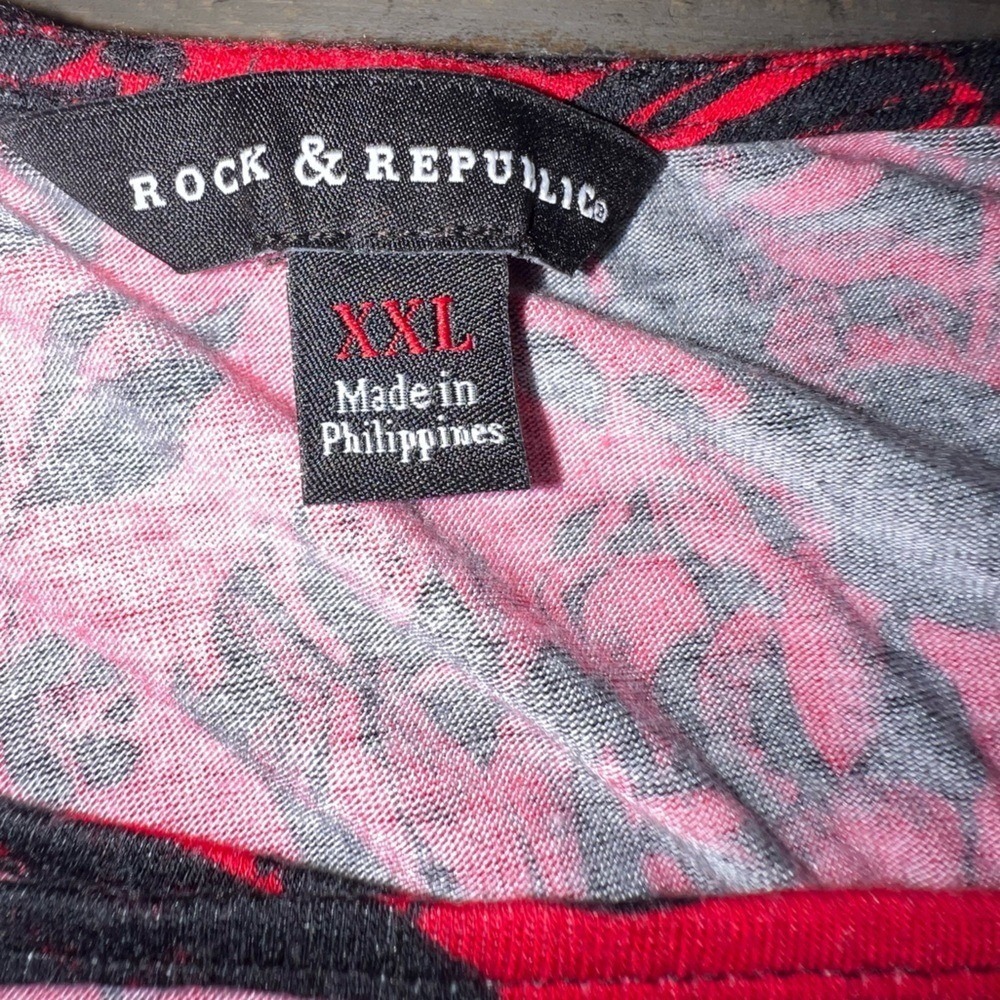 Women's juniors Rock & Republic Red and Black Floral Blouse, size 2X goth grunge - Picture 7 of 7